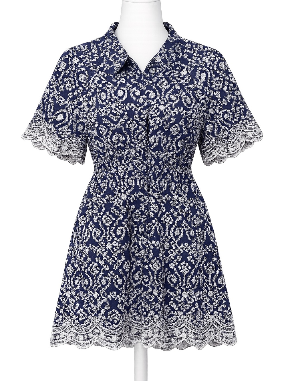 Alex Marie Navy Dress with White Eyelet Floral Embroidery Sz 16